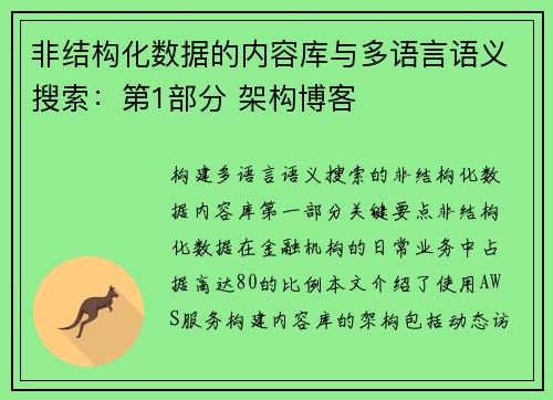 非结构化数据的内容库与多语言语义搜索：第1部分 架构博客
