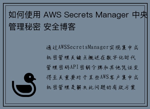如何使用 AWS Secrets Manager 中央管理秘密 安全博客